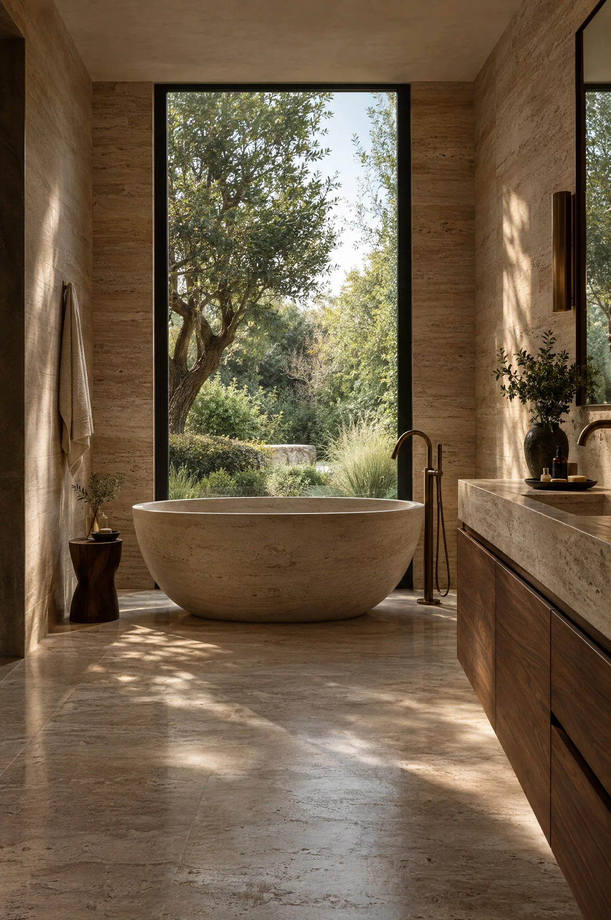 Doğal taş küvetli banyo